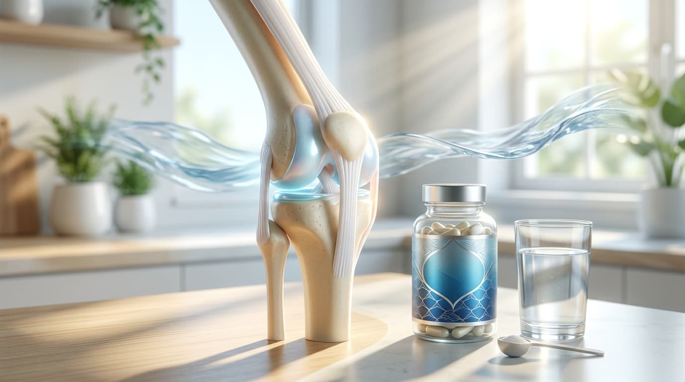 Capsule di collagene marino con rappresentazione di articolazioni sane